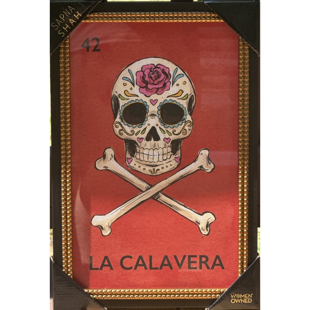 Sapna Shah Loteria La Calavera Skull & Crossbones Framed Print Wall Art 18"X12